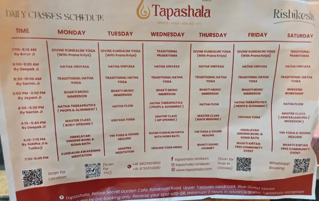 Flyer: Tapashala drop-in classes